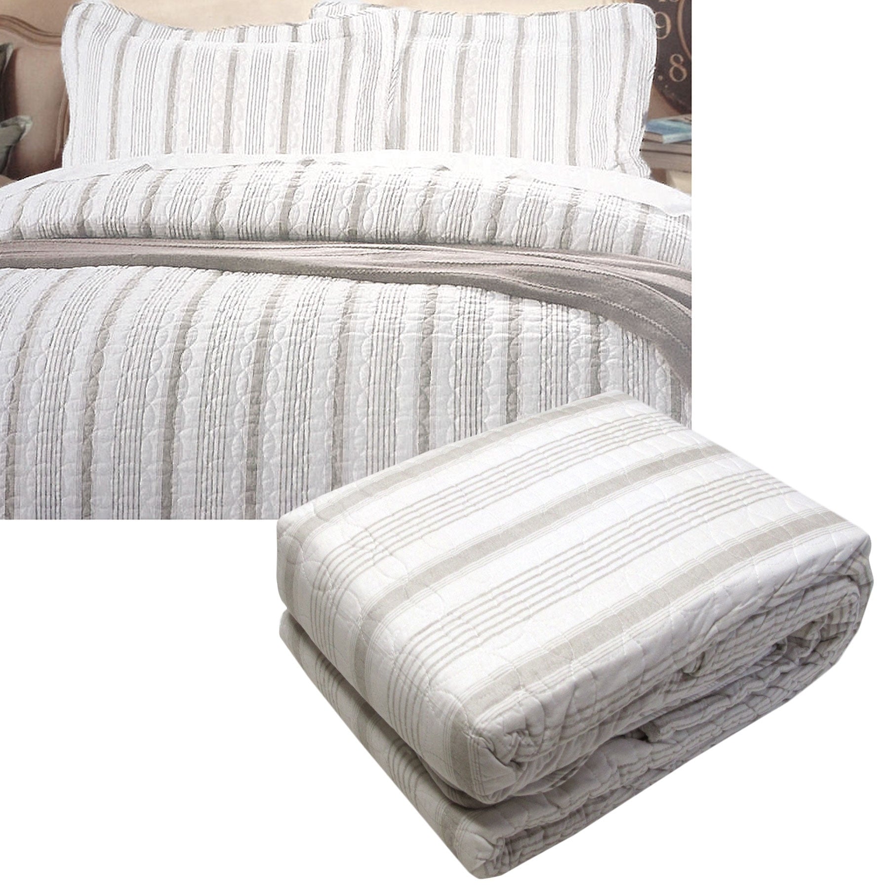 Quilted Cotton Queen Cover Set in Regatta Stone, ideal for childrens cozy bedroom decor.