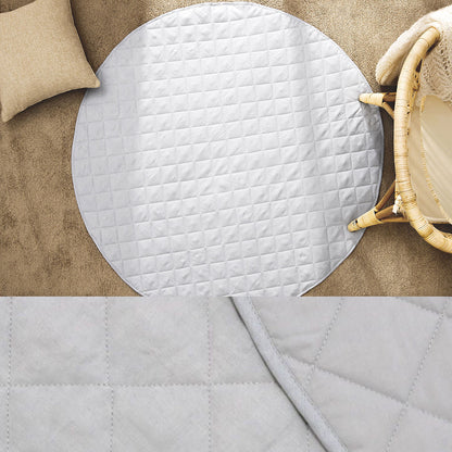 Round linen cotton play mat in silver, 130cm, ideal for childrens play and comfort.
