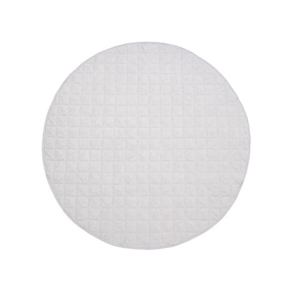 Round linen cotton baby play mat in silver, 130cm, ideal for nurturing playtime.
