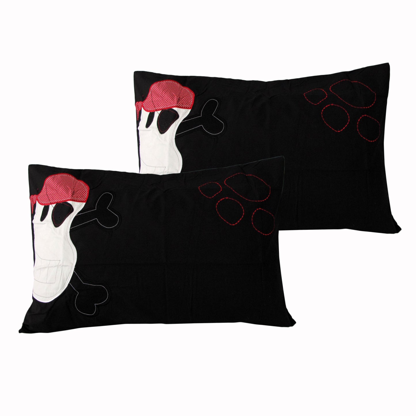 Colorful pirate skull design pillowcases for kids beds, set of 2. Fun and cozy decor.