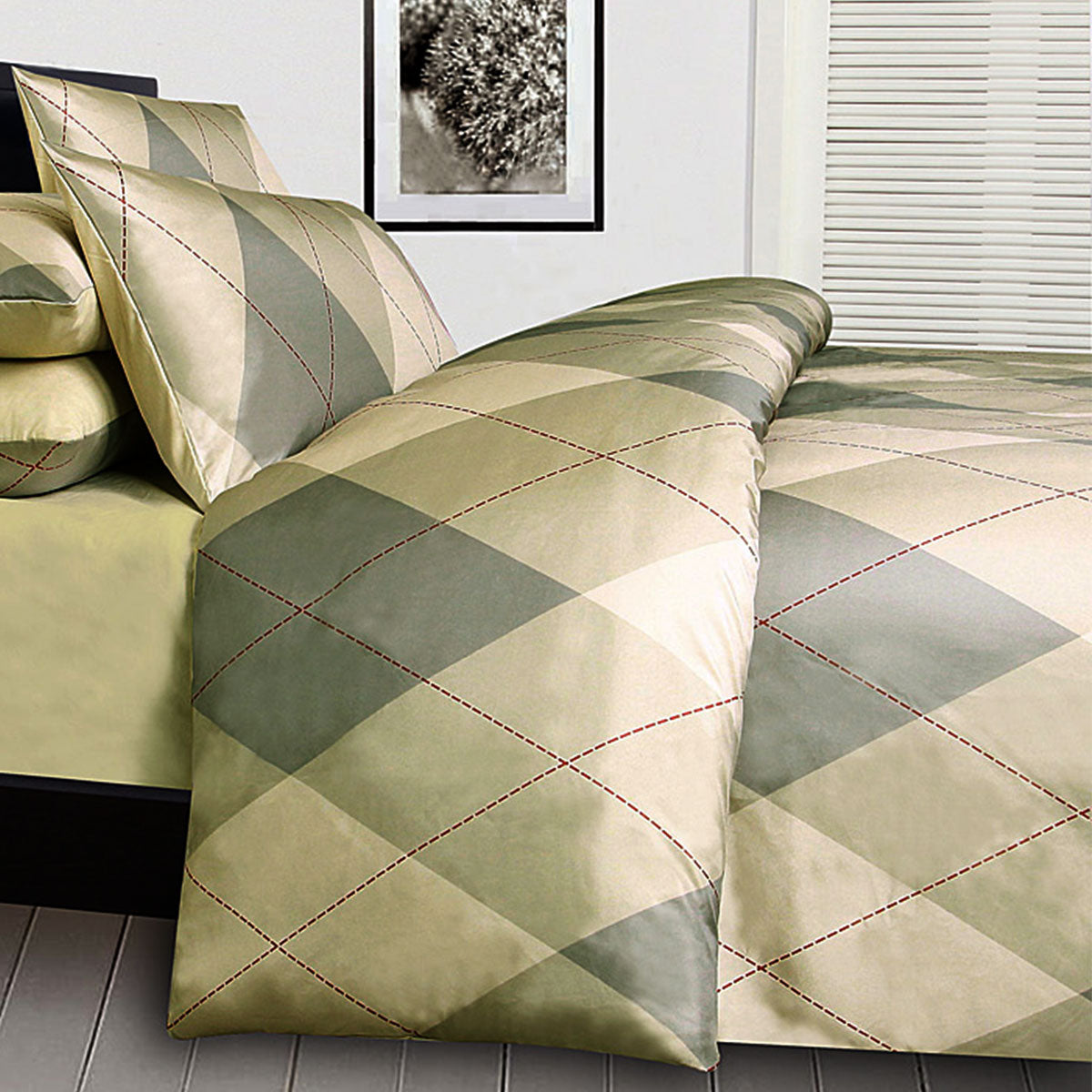 Argyle Beige Kids Quilt Cover Set w/ Fun Pattern for Cozy Bedroom Decor