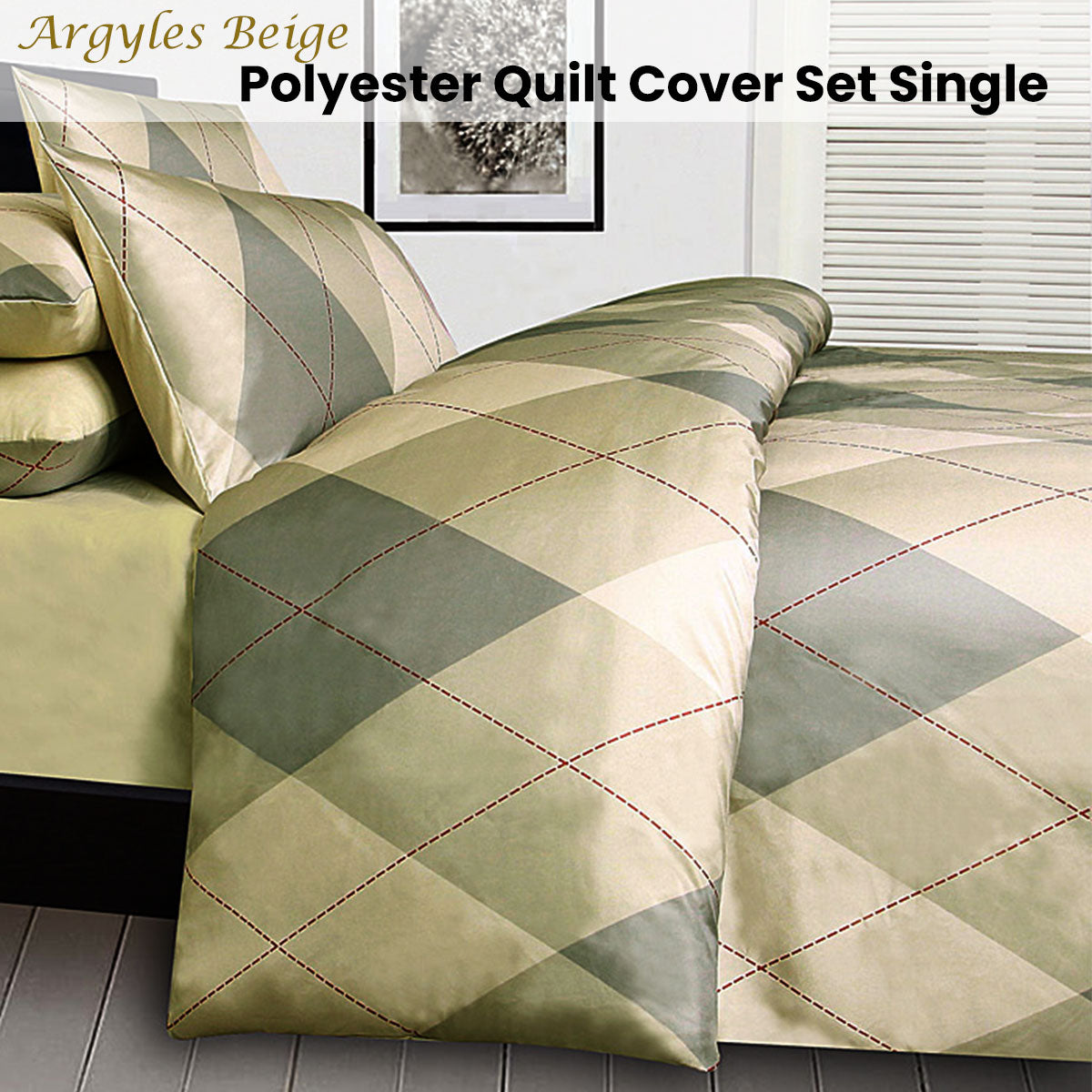 Argyle Beige Single Quilt Cover Set by Big Sleep, featuring playful design for kids.
