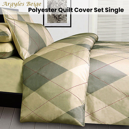 Argyle Beige Single Quilt Cover Set by Big Sleep, featuring playful design for kids.