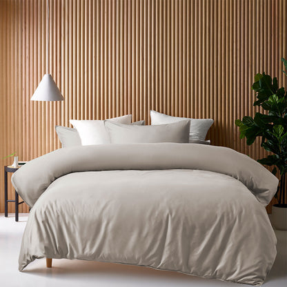 Bamboo Cotton Quilt Cover Set in Accessorize Stone shade for cozy kids sleep. 400TC Single.