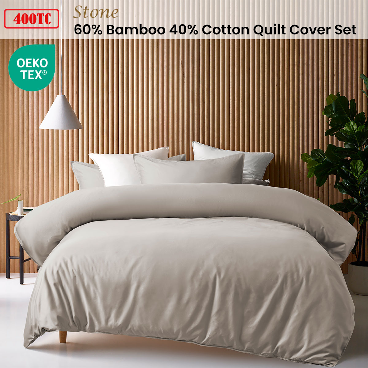 Single Accessorize Stone 400TC Bamboo Cotton Quilt Cover Set, soft and hypoallergenic for kids.