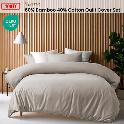 Single Accessorize Stone 400TC Bamboo Cotton Quilt Cover Set, soft and hypoallergenic for kids.