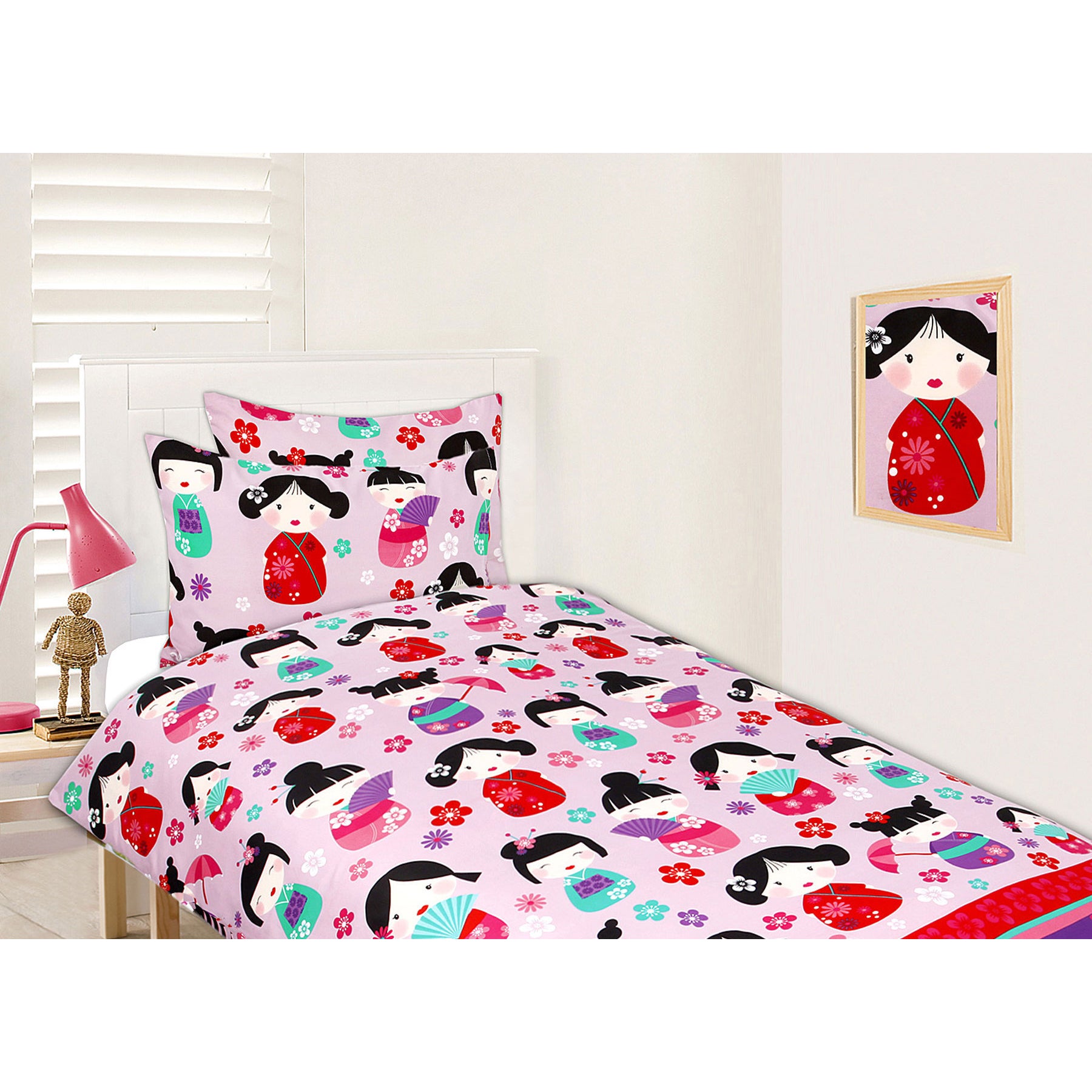 Kids Glow in the Dark China Doll Double Quilt Cover Set - Fun bedtime magic.