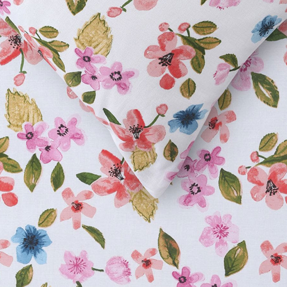 Colorful floral cotton double bed sheet set for kids rooms, creating a cheerful ambiance.