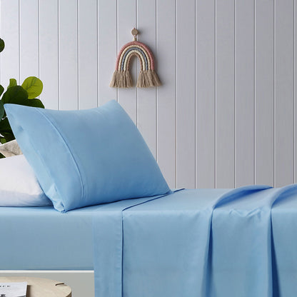 Blue microfibre sheet set for single bed, designed to bring happiness to kids bedrooms.