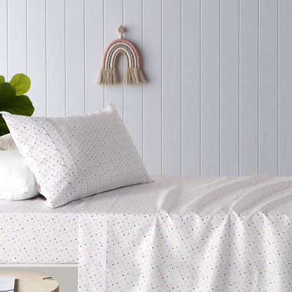 Happy Kids double sheet set with vibrant polka dot design for childrens bedding.