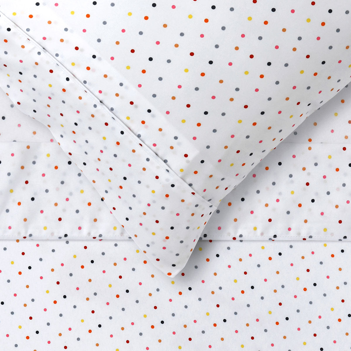 Vibrant polka dot double sheet set for kids beds by Happy Kids, colorful home decor.