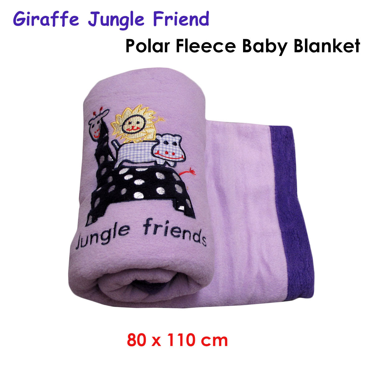 Soft giraffe baby blanket in polar fleece, ideal for cozying up childrens rooms.