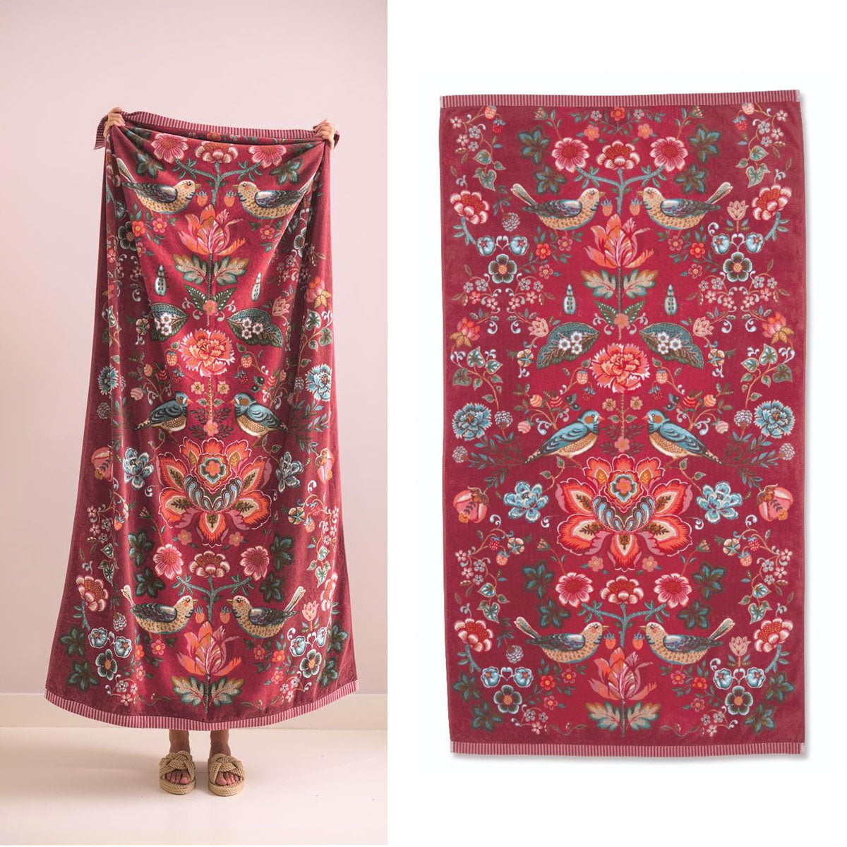 Colorful kids beach towel with floral design by PIP Studio, 100x180cm, perfect for summer fun.