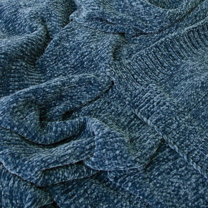 Soft steel blue chenille throw designed for kids comfort and coziness at home.