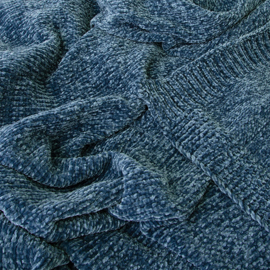 Soft steel blue chenille throw designed for kids comfort and coziness at home.