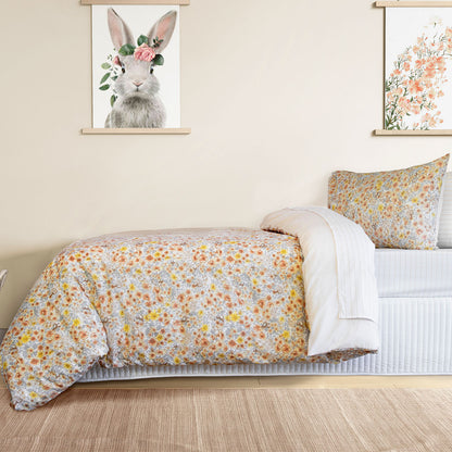 Jelly Bean Kids Flora Brown Double Quilt Cover Set with adorable bunny design for kids beds.
