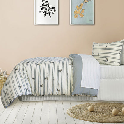 Colorful Logan Denim Striped Quilt Cover Set for a playful kids bedroom decor.