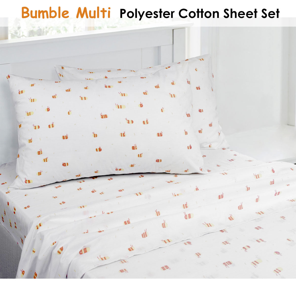 Colorful Bumble Bee Sheet Set for King Single Size Kids Bedding, adds fun touch.