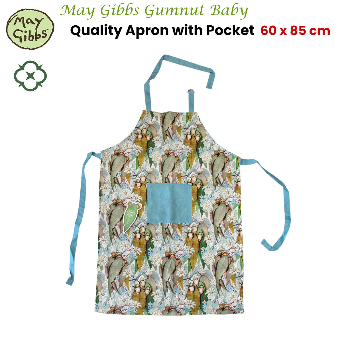 May Gibbs Gumnut Baby Cotton Apron for Kids, 60x85cm, charming and practical for cooking.