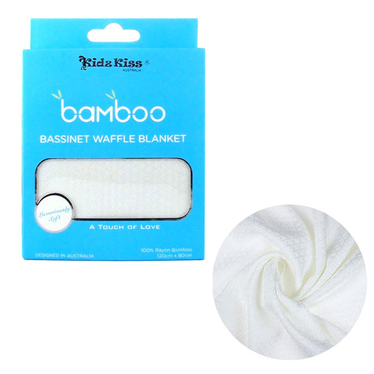 Bamboo waffle blanket for bassinet, soft and breathable, perfect for kids comfort.