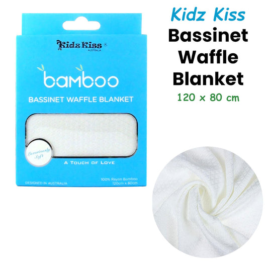 Soft bamboo waffle blanket for bassinet, breathable fabric ideal for kids comfort.