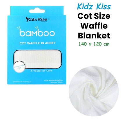 Soft and breathable bamboo waffle cot blanket, 140x120cm, ideal for childrens comfort and warmth.