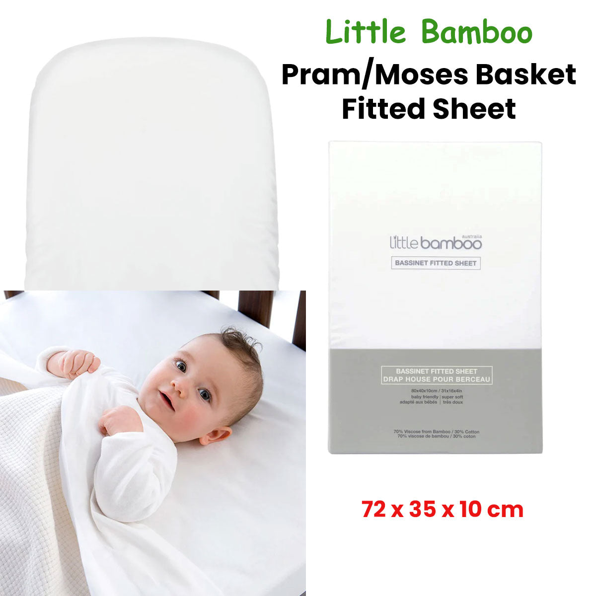 Bamboo Cotton Fitted Sheet for Pram/Moses Basket - Soft, hypoallergenic bedding for children.