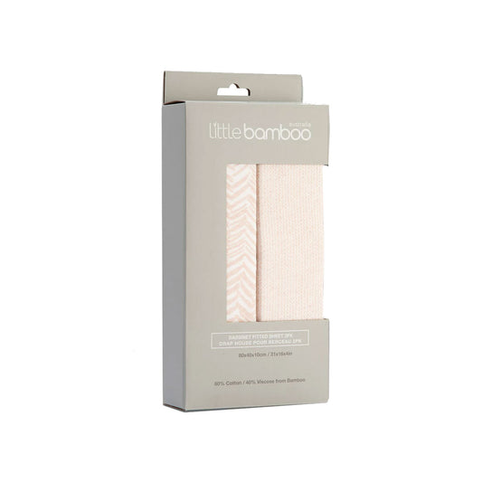 Pink Herringbone Bassinet Sheets 2 Pack with Little Bamboo Design, ideal for infant bedding.