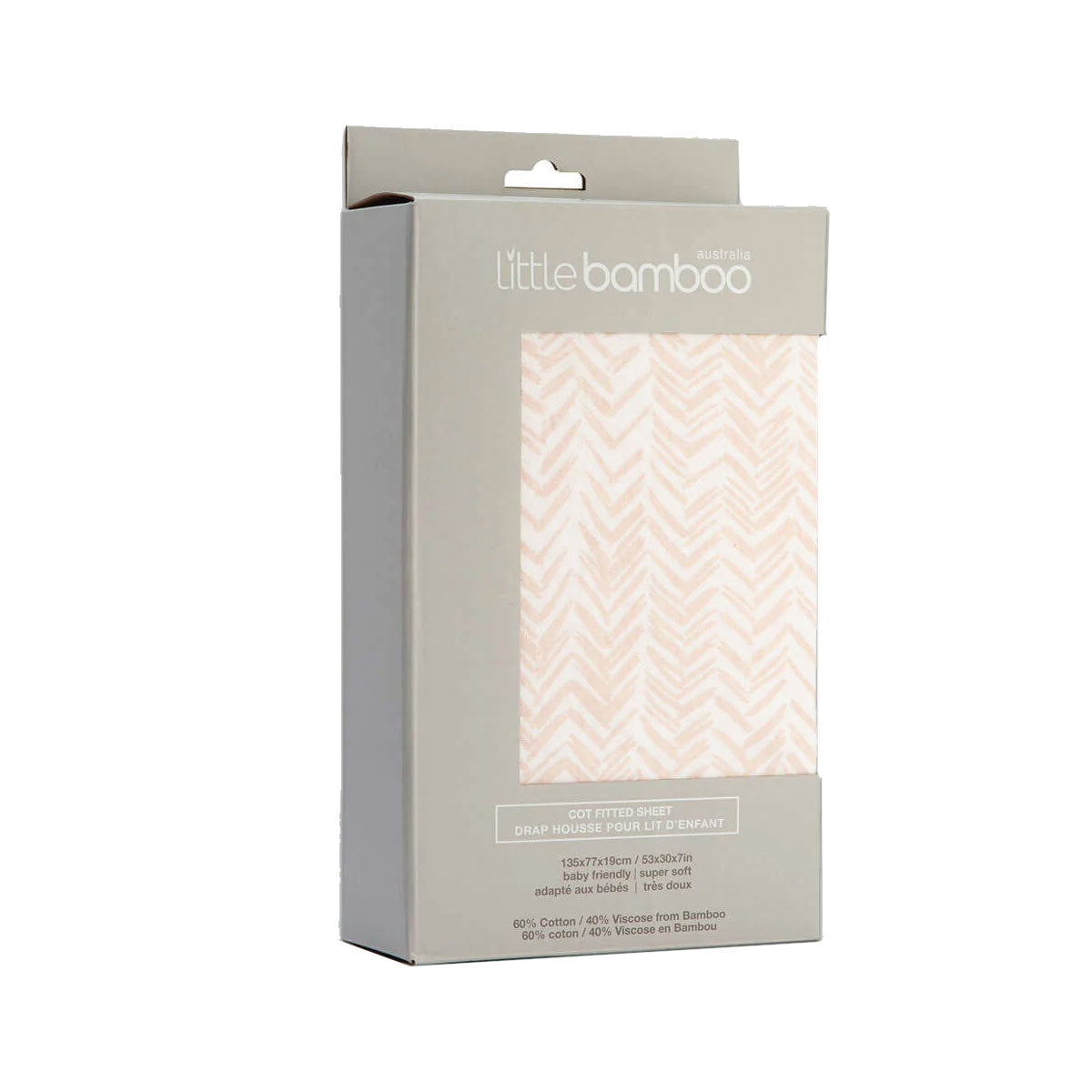 Soft bamboo jersey cot sheet in herringbone dusty pink for cozy and stylish nursery bedding.