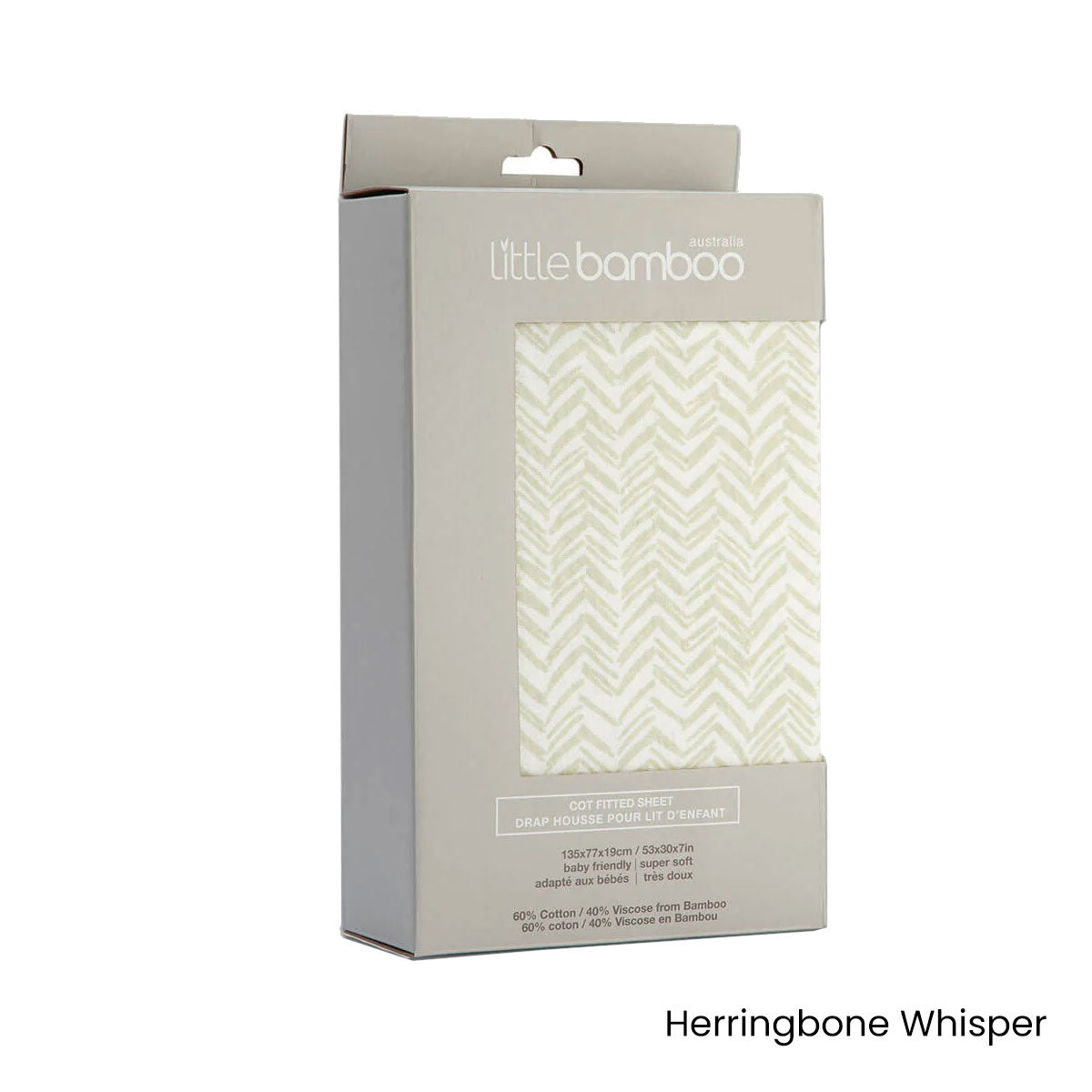 Little Bamboo Jersey Cot Sheet in Herringbone Whisper Design, soft and breathable, perfect for babys sleep.