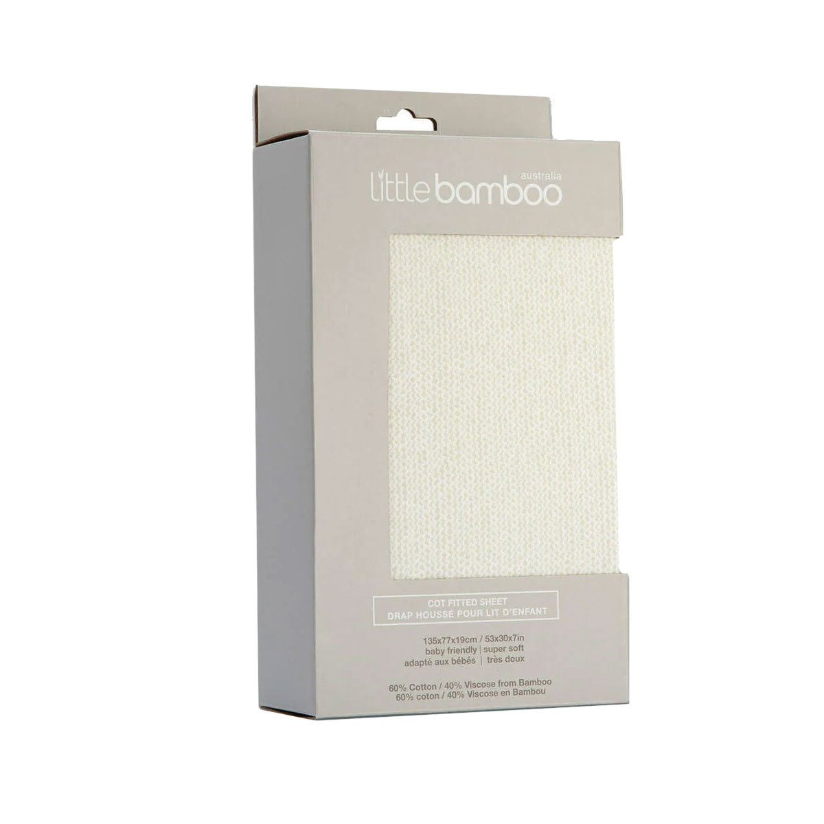 Bamboo Jersey Cot Fitted Sheet in Marle Whisper Print, soft and hypoallergenic for babies.