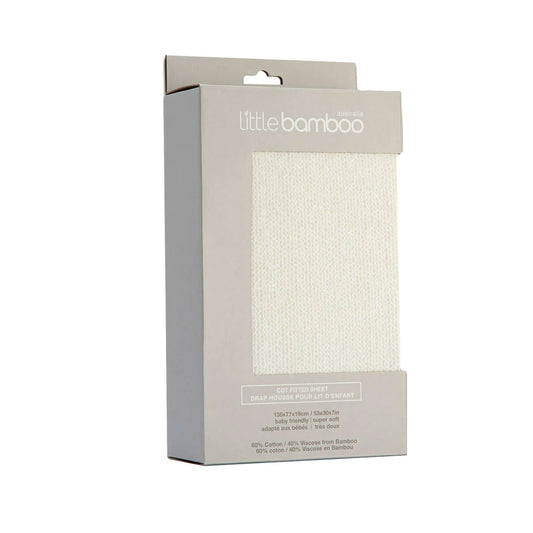 Bamboo Jersey Cot Fitted Sheet in Marle Whisper Print, soft and hypoallergenic for babies.