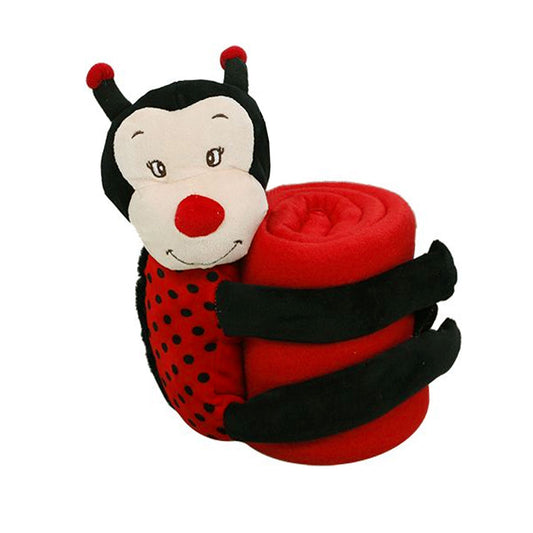 Adorable red ladybug-themed baby blanket with plush toy set for cozy nursery comfort.