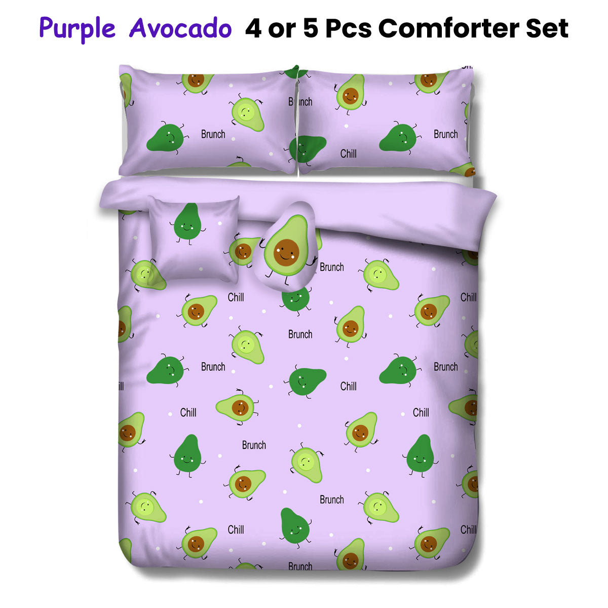 Ramesses Purple Avocado Kids Comforter Set | 5 Piece Double Bed Collection, Vibrant and Cozy.