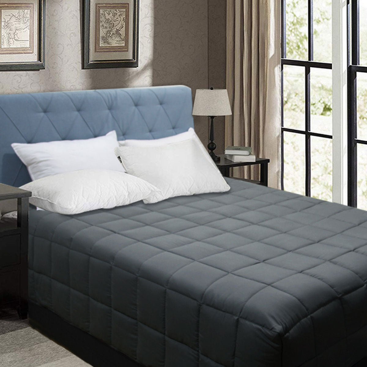 Soft bamboo blend microfiber quilt in charcoal, perfect for a childs bedroom decor.
