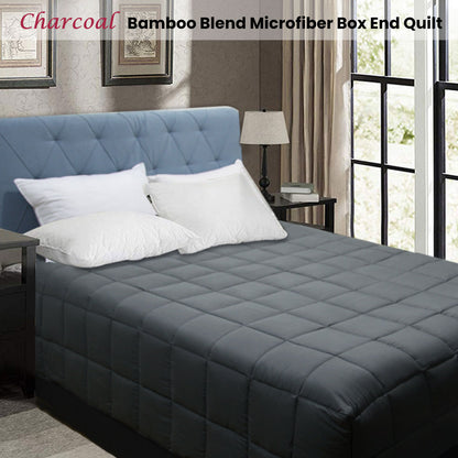 Shangri La Bamboo Blend Quilt in Charcoal Single, soft microfiber, ideal for childrens bedding.
