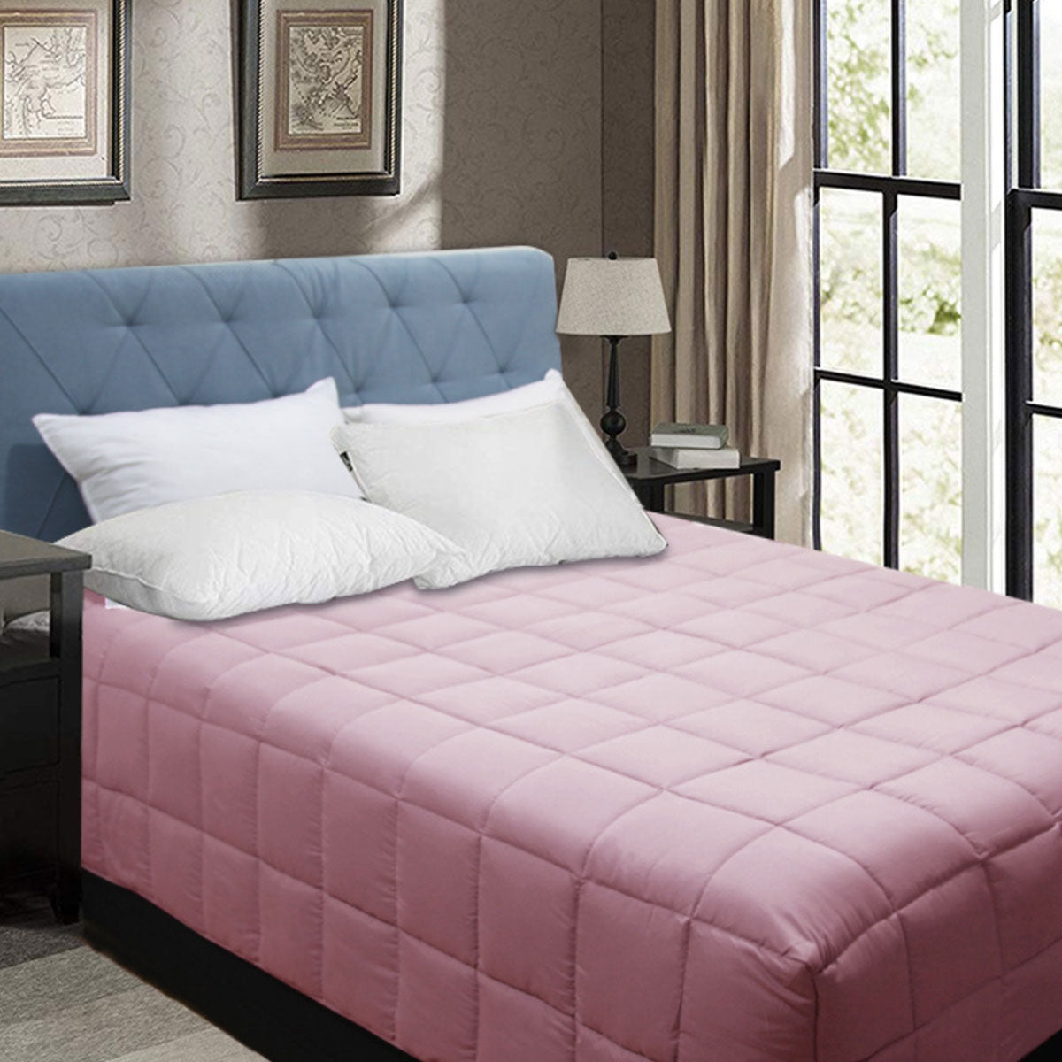 Dusty pink bamboo blend quilt for single bed, soft and hypoallergenic, perfect for kids.