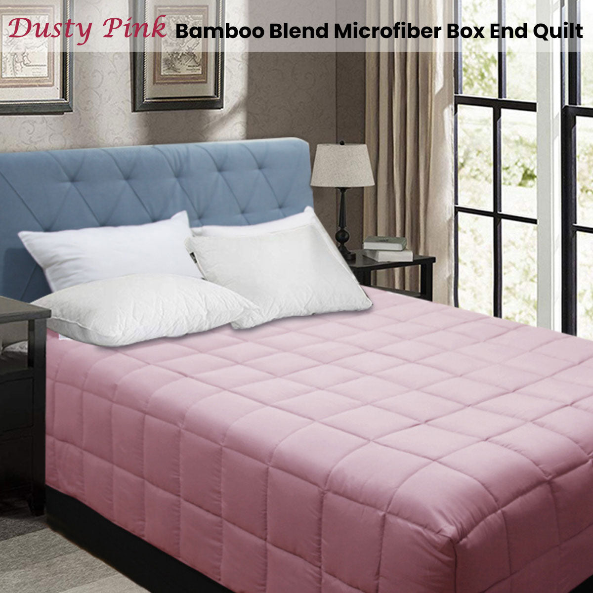 Dusty pink bamboo blend quilt for kids beds, soft microfiber fabric, single size.