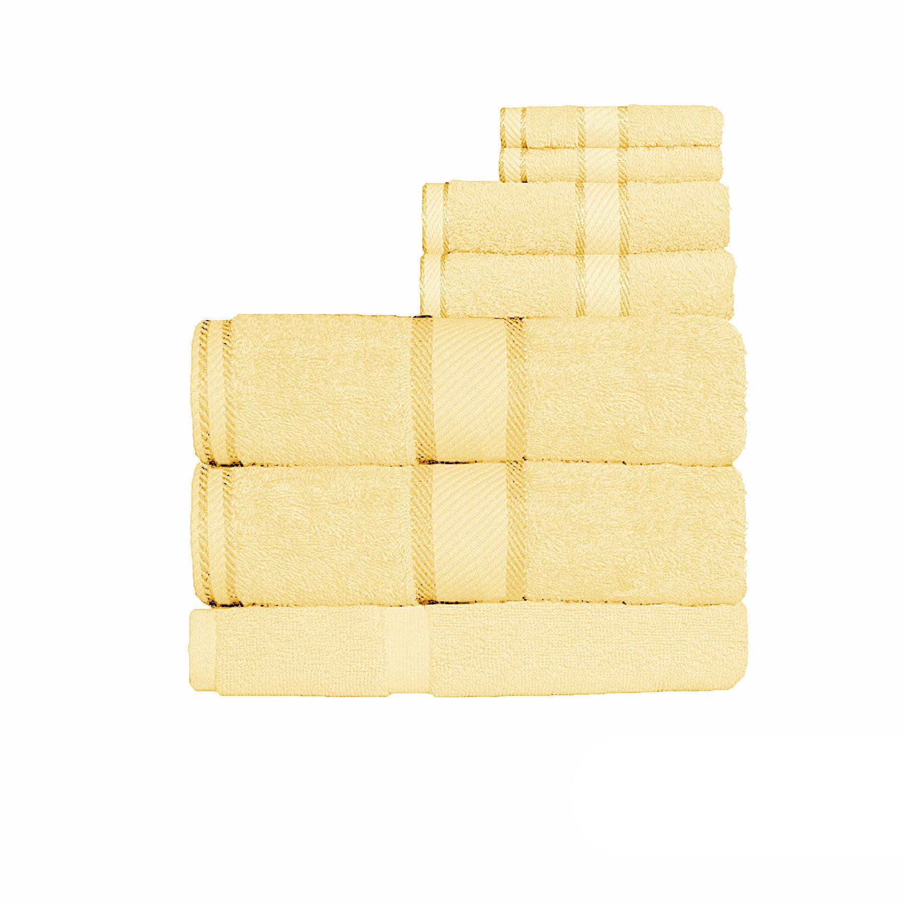 Soft yellow cotton bath sheet set for childrens bath time, Kingtex 7 Piece towels.