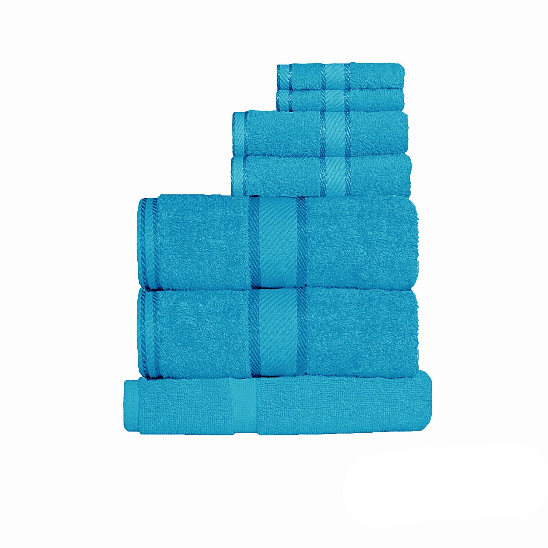 Soft cotton 7 piece towel set for kids in aqua color, ideal for childrens bath time.