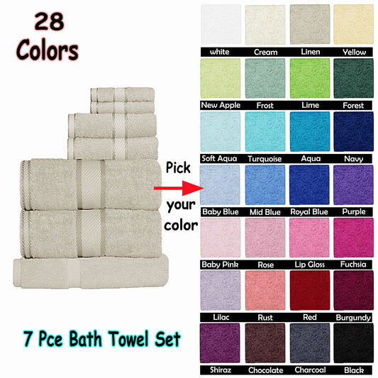 Kids 7-piece soft cotton towel set in aqua, perfect for childrens bathroom essentials.