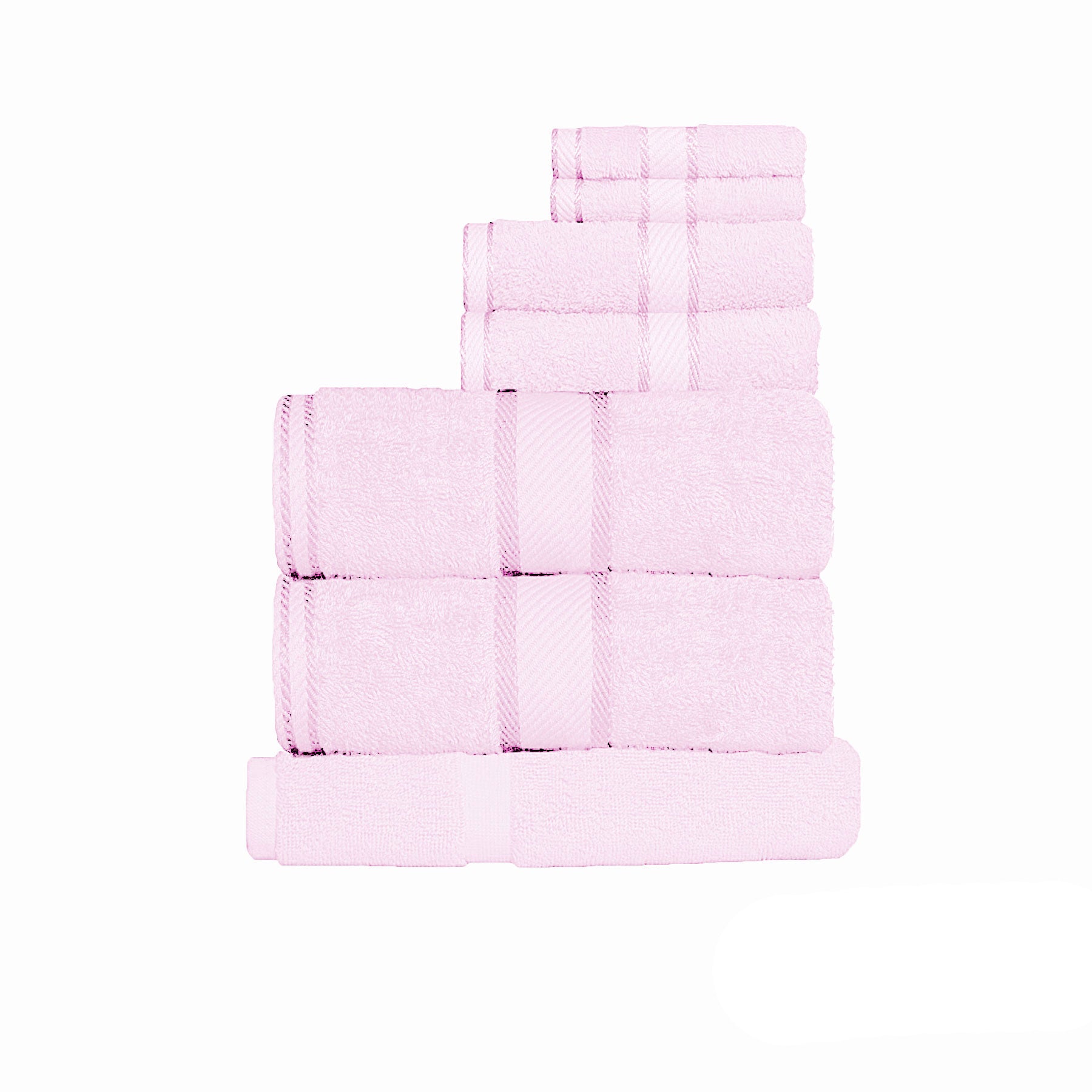 Kingtex 7 Piece Cotton Towel Set for Kids in Baby Pink, ideal for soft, cozy drying.