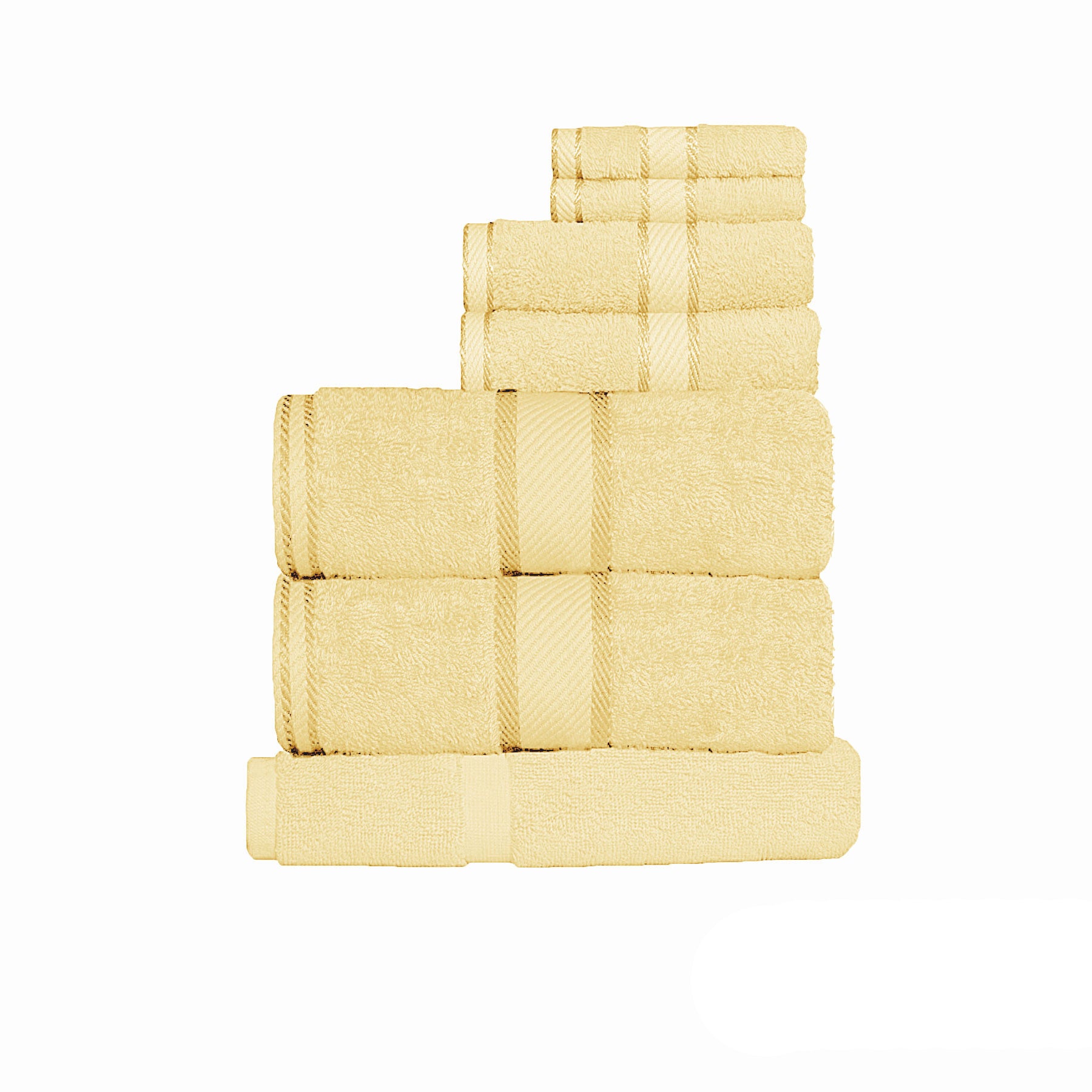 Yellow Kingtex cotton towel set for kids, 7 pieces, soft and absorbent for daily use.