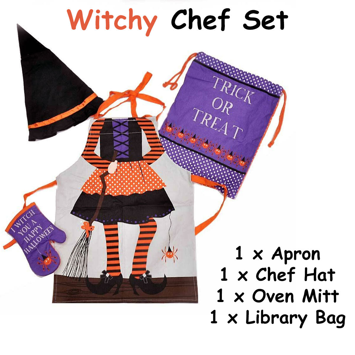 Kids Halloween Witch Chef Set | 4pc Kitchen Toy for Creative Play at Home