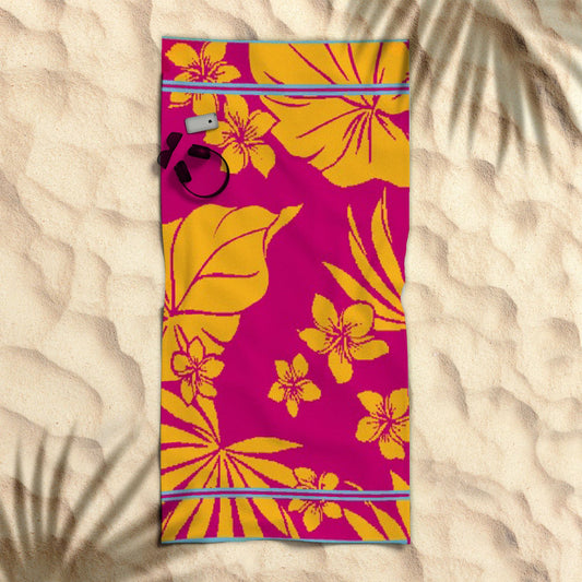 Premium Hawaii Pink Floral Beach Towel, perfect for kids, made with soft cotton.