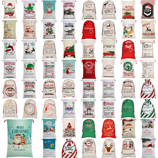 Reusable canvas Santa sack for kids with giant size for Christmas gifts. Festive and fun.