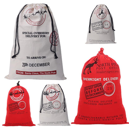 Reusable canvas Santa sack, perfect for kids Christmas gifts, large and festive design.
