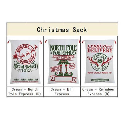 Kids Christmas Santa sack with reindeer design for festive gift giving and home decor.