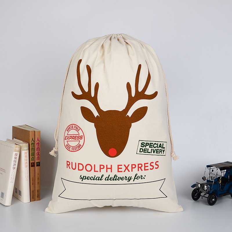 Kids Santa sack | Rudolph Express theme, large canvas, ideal for Christmas gifts.
