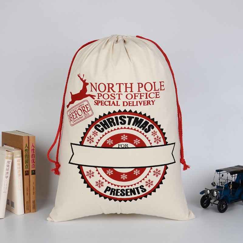 Personalized Santa Sack perfect for kids Christmas gifts, made of durable canvas material.